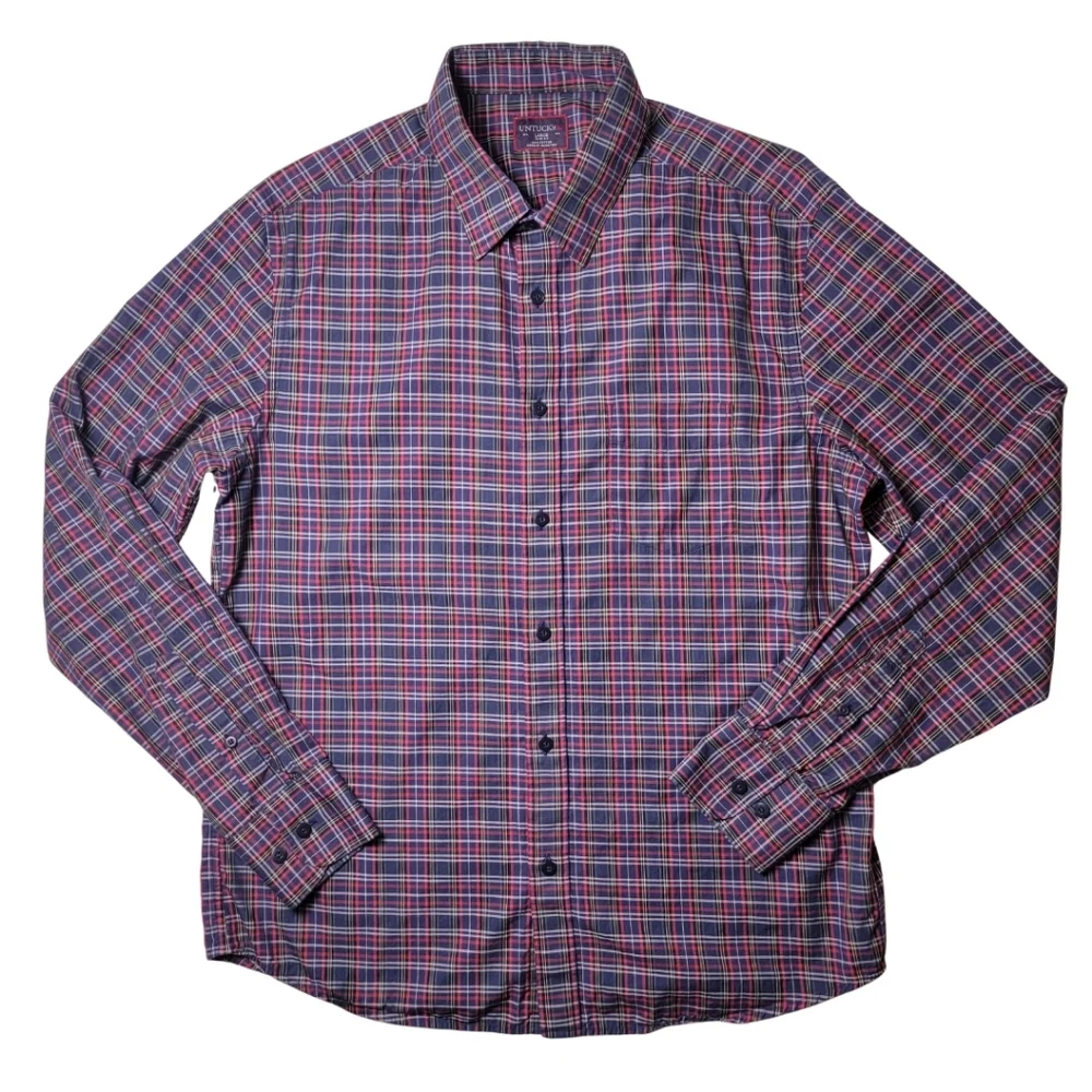 UNTUCKit Walker Road Multicolor Plaid Slim Fit Button Down Shirt L